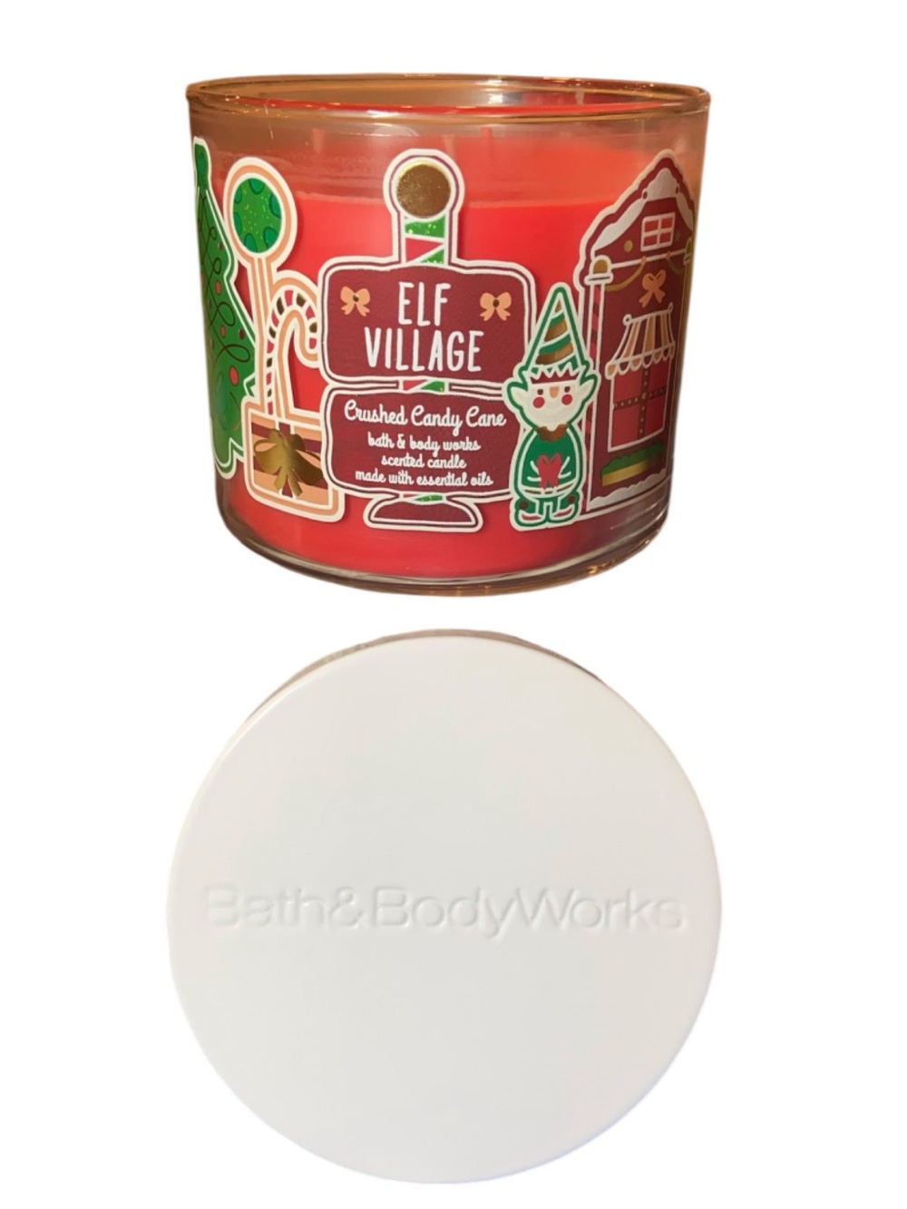Bath Body Works Crushed Candy Cane 3 Wick Candle 14.5 oz Elf Village NEW